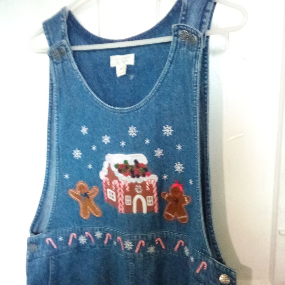 Christopher Banks Christmas Embroidery Blue Jean Dress Size M